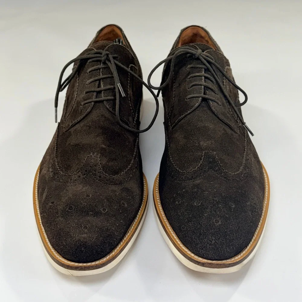 BOSS Hugo Boss Dress Shoes Mens 12 Dark Brown Suede Wingtip Brogue Derby Oxford
